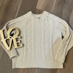 L.L. Bean Signature Women's Ivory Fisherman Knit Cotton Sweater